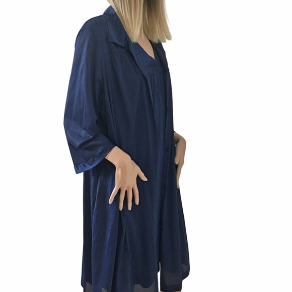 Vintage Vanity Fair Peignoir Set Lingerie Nightgown Robe Navy Sleep Embroidery - Picture 2 of 16
